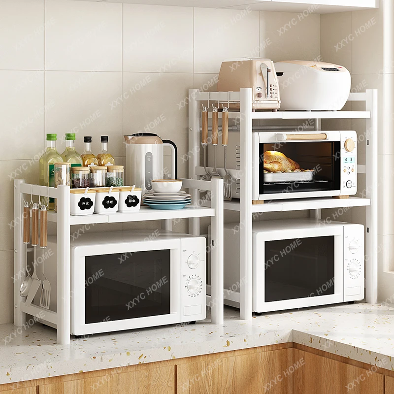 Retractable Kitchen Shelves Microwave Oven Shelves Household White Three-layer Desktop Countertops Rice Cookers Storage