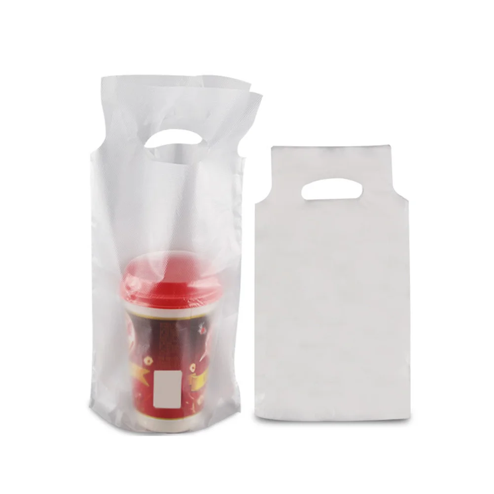 200pcs Disposable Beverage Packaging Bags Transparent Coffee Cup Holder Portable Takeout Pouch (26cm)