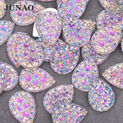 JUNAO 13*18mm 18*25mm Glitter Crystal AB Large Size Drop Rhinestone Flatback Resin Strass Applique For Clothes Decoration