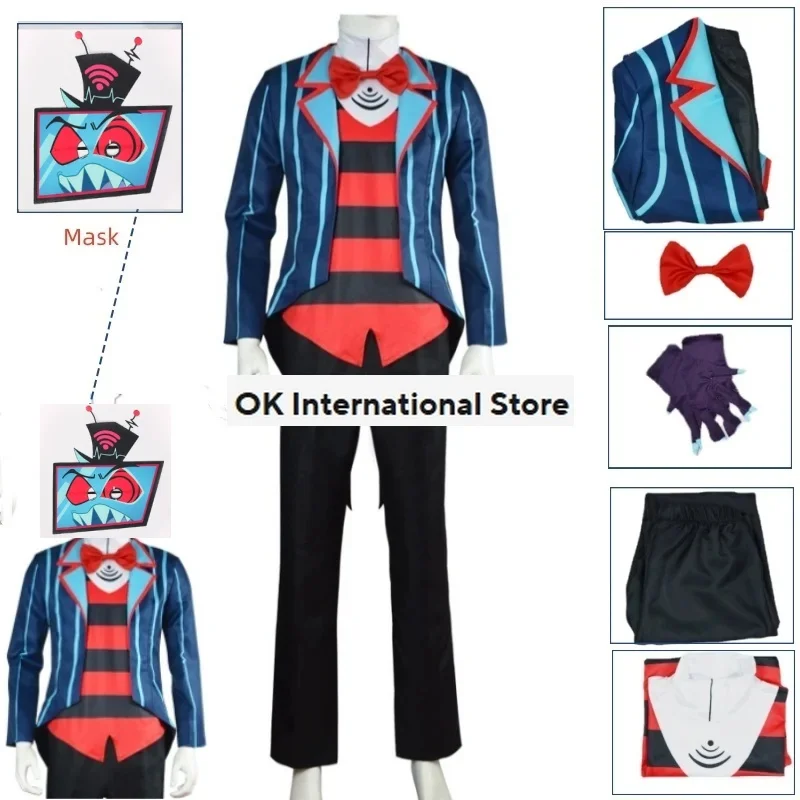 Mr. Vox Anime Hazbin Vox Cosplay Costume Suit Toy Scary Demon Clothes Vox Uniform Cosplay Halloween Role Party Man Outfits Masks