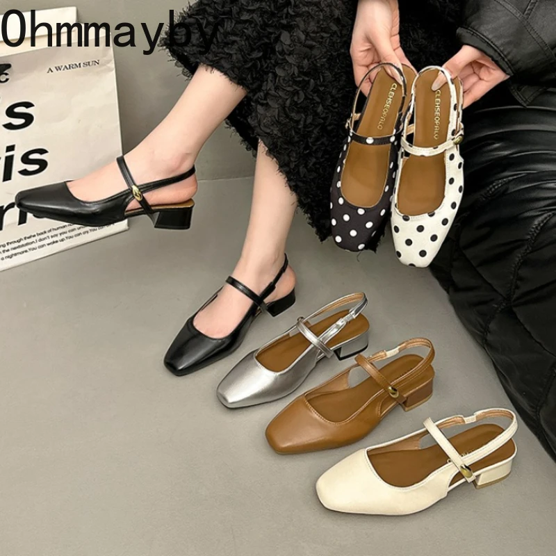 

Summer Polka Dot Women Sandals Comfort Slip On Slingbacks Mules Shoes Ladies Casual Dress Street Style Low Heel Shoes