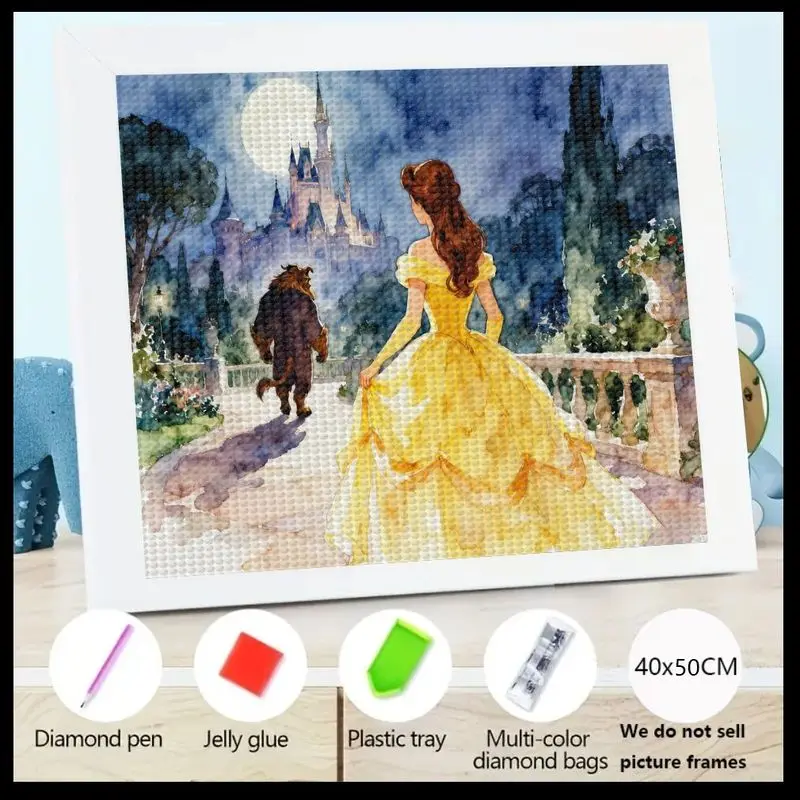 

1 шт., набор для алмазной живописи «Червая красавица и чудовище», 5D полная дрель, сказка, принцесса Белль и принц, ходячая за замку, сделай сам