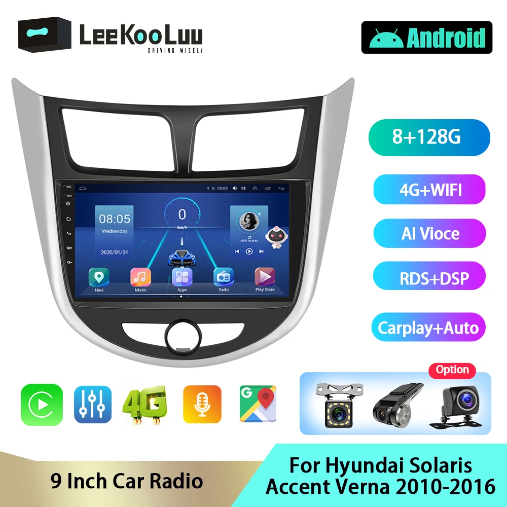 

LeeKooLuu car stereo radio 2 din android multimedia Player GPS Navigation DSP Carplay For Hyundai Solaris Accent Verna 2010-2016