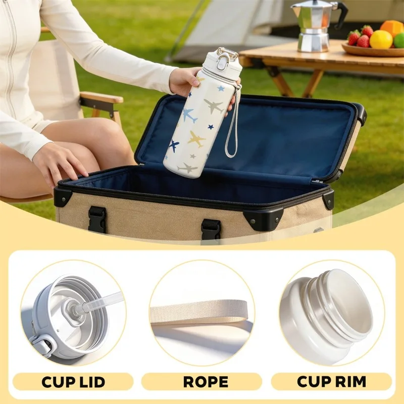 25oz Custom Name Airplane Pattern Leakproof Reusable Water Cup Unique Personalized Gift for Gym Hiking Cycling School Office Use