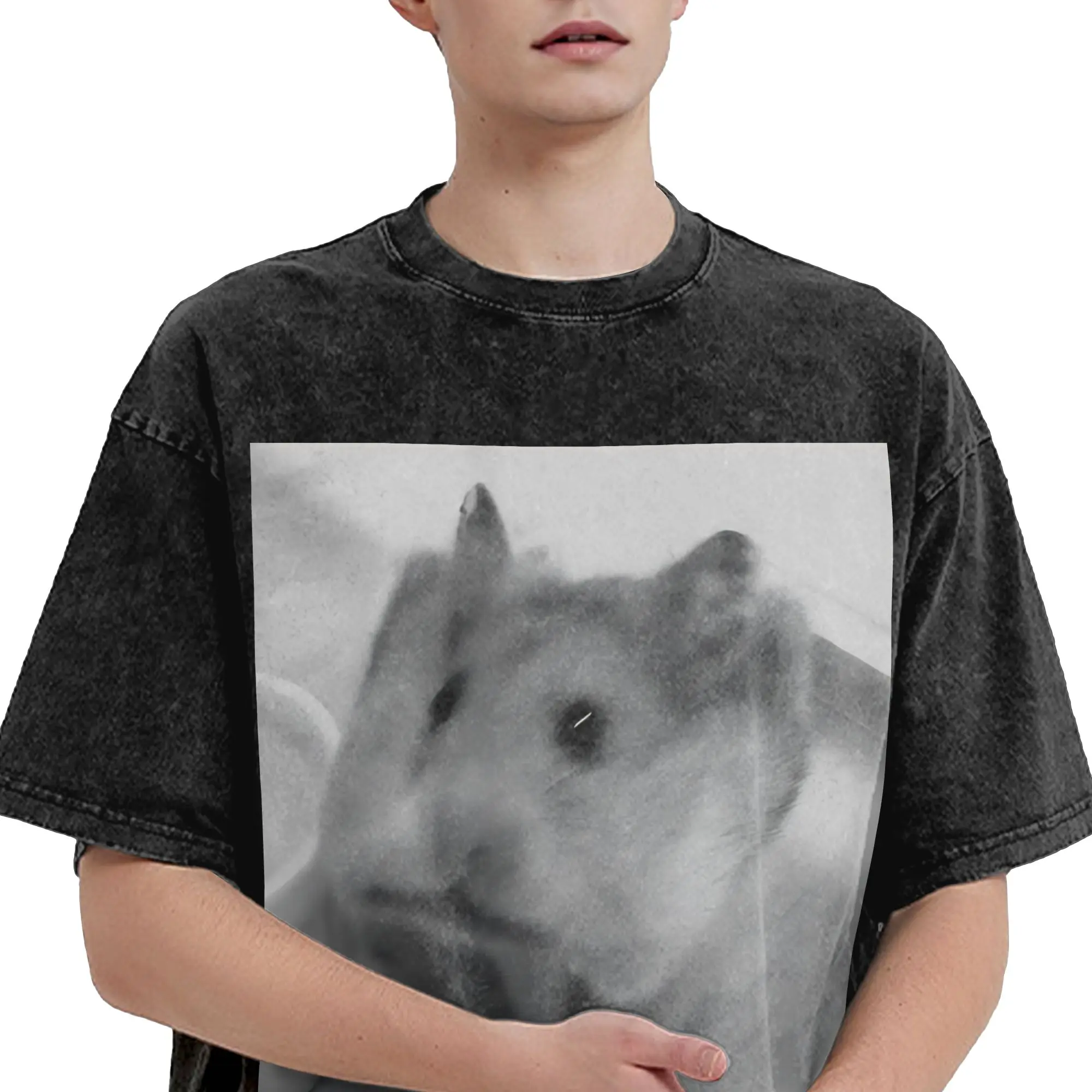 Washed T Shirt Im Fine Hamster Cute Chaos Animal Hip Hop Retro T-Shirts Street  Streetwear Short Sleeve Graphic Tees Men Women view 3