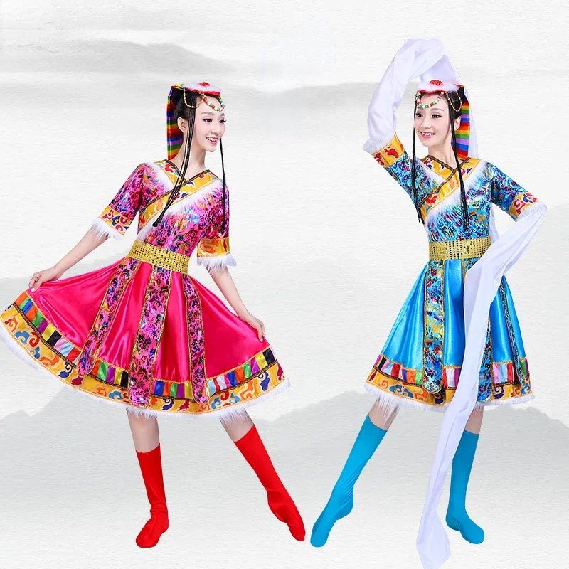 

Tibetan Dance Wear Classical National Costumes Ancient Hanfu Clothing Chinese Ethnic Costumes Mongolia Tibetan Festival Dance