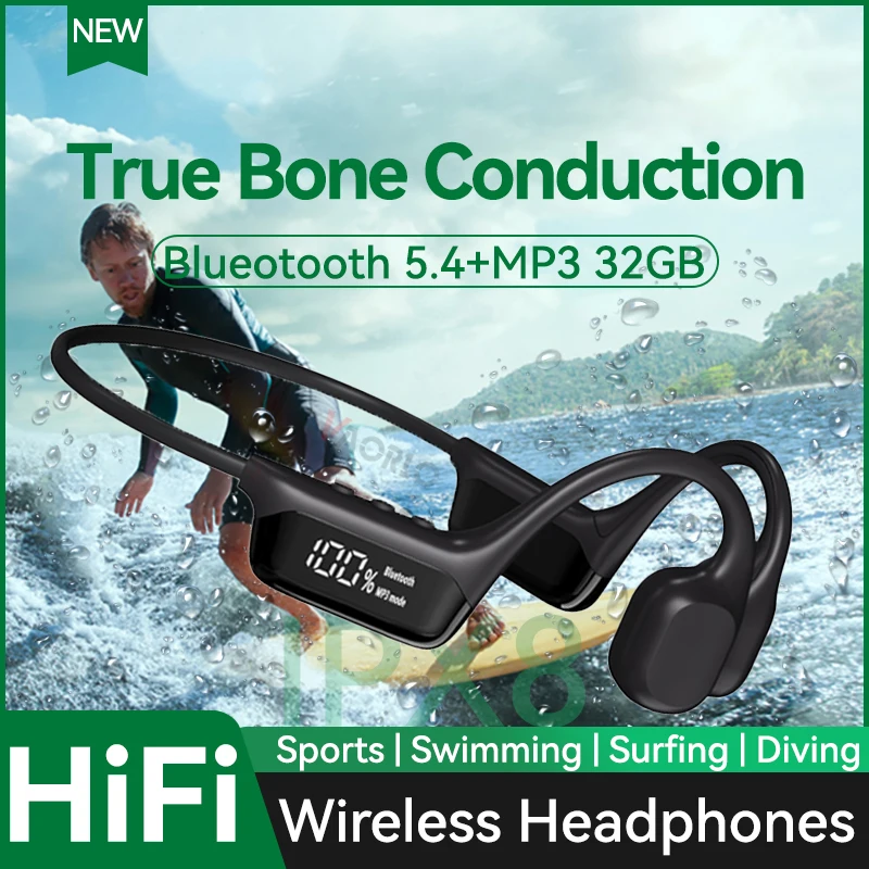 

Original Bone Conduction Wireless Headphones Bluetooth 5.4 32GB MP3 Player IPX8 Waterproof Swimming Sports HIFI Music Headsets