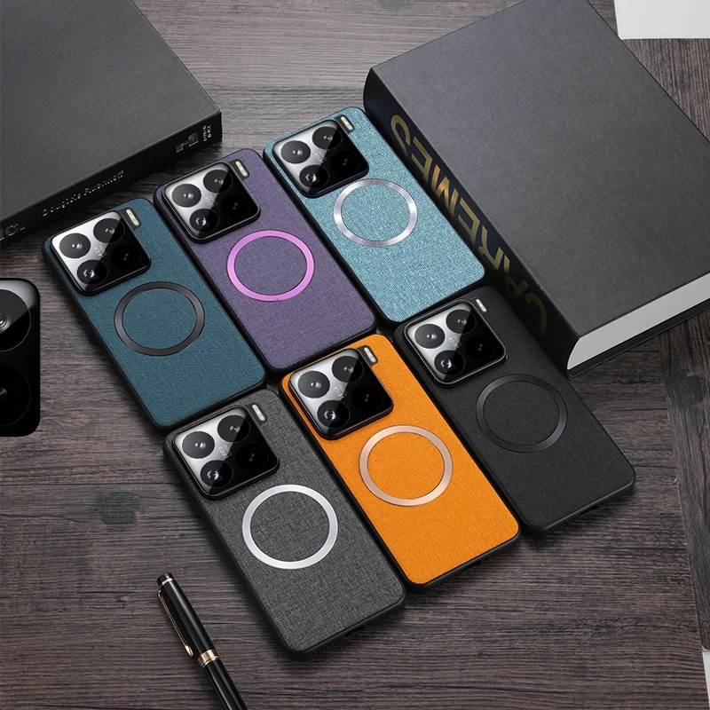 For Xiaomi 15,15 Pro Case Magnetic TPU +PC Anti-slip Ultra Thin Woven Textile Cloth Pattern Cover for Xiaomi Mi 15 image 6