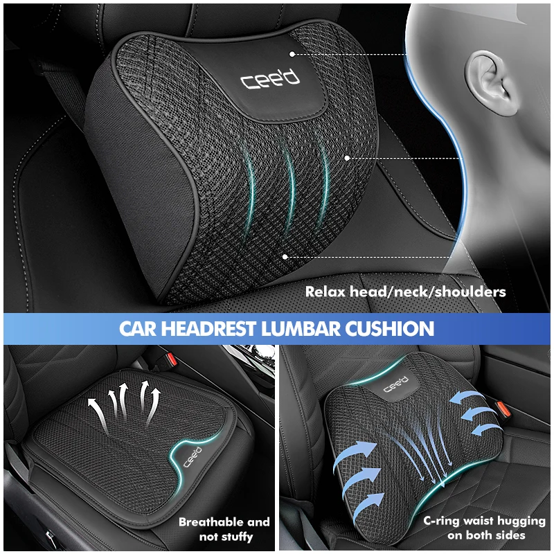 For KIA Car Seat Ice Silk Headrest Lumbar Cushion Pad Accessories Ceed ED 2006 2007 2008 2009 2010 2011 2012 view 3