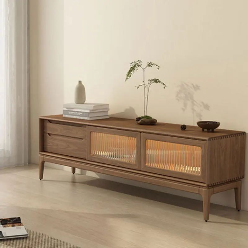 Factory direct sales black walnut TV cabinet modern simple living room home Nordic solid wood floor-to-ceiling audio-visual