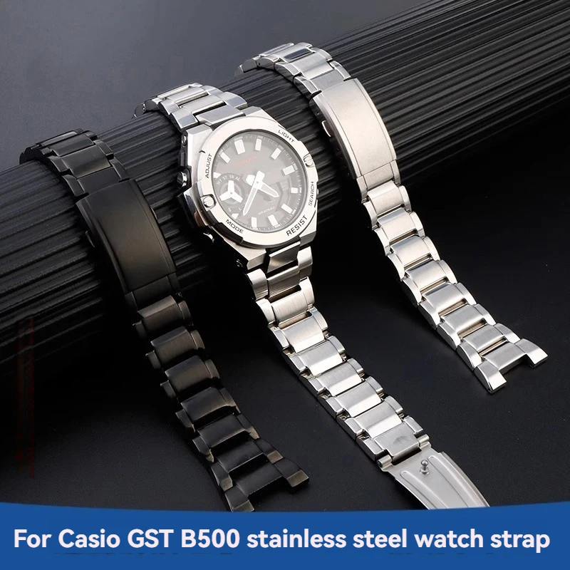 ل كاسيو G-SHOCK الصلب القلب GST-B500 GST-B500AD/BD/D الرجال الفولاذ المقاوم للصدأ حزام الساعات المعادن ساعة رياضية سلسلة فضي أسود