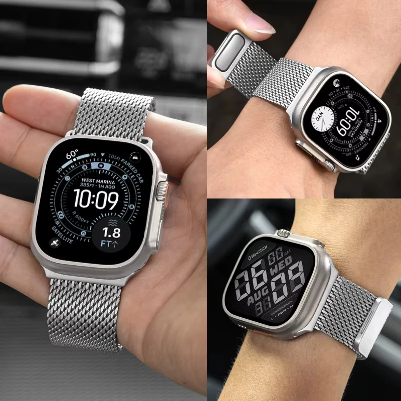 حزام حلقة ميلانو مغناطيسي سميك لساعة أبل الترا 3 2 العصابات 49 مللي متر 44 مللي متر 40 مللي متر 41 مللي متر 45 مللي متر 46 مللي متر سوار iWatch 6789 10 11 SE 3