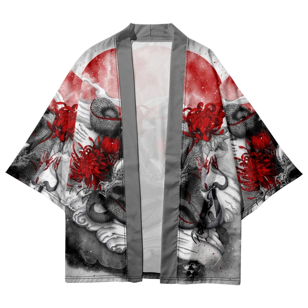 Japanese Style Cardigan Dragon Printed Kimono Cosplay Harajuku Women Man Yukata Jacket Streetwear Traditional Robe Tops