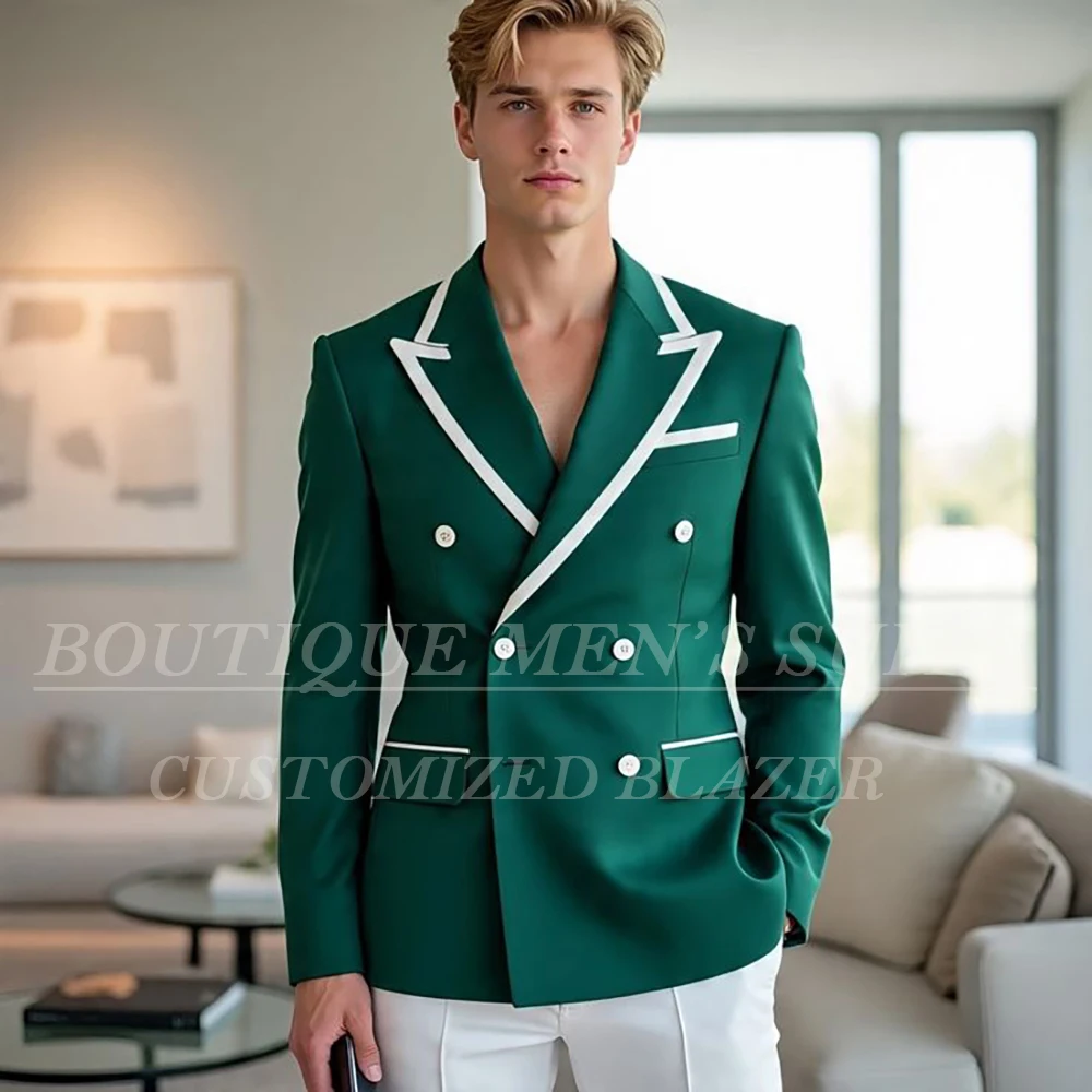 

High Quality Double Breasted Men's Suits Fashion Wedding Groomsmen 2 Piece Jacket Pants Full Sets Customzied Male Clothing