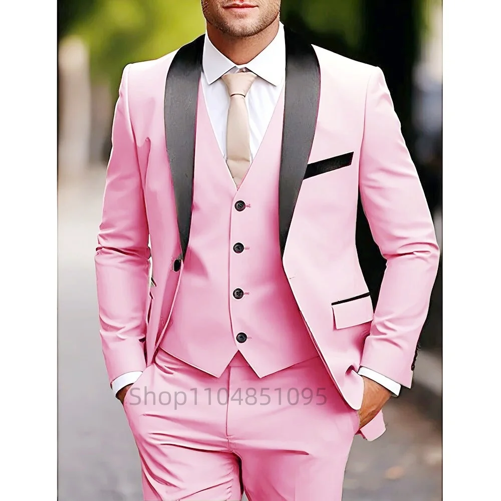 Formal Slim Fit Men Suits 3 Piece Groom Tuxedos Shawl Lapel Single Breasted Blazer Vest Pants Sets PBusiness Men Clothing