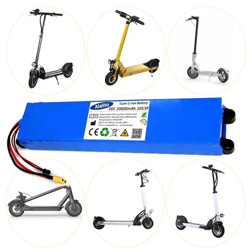 2024 36V 20Ah 18650 Lithium Battery Pack 10S3P 20000mah 500W Same Port 42V Electric Scooter M365 Ebike Power Battery with BMS