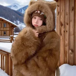 Parkas décontractés à capuche à manches longues pour femmes, veste en fausse fourrure, grand col en fourrure, mode chaude, optique, hiver, tout neuf, CombMujer