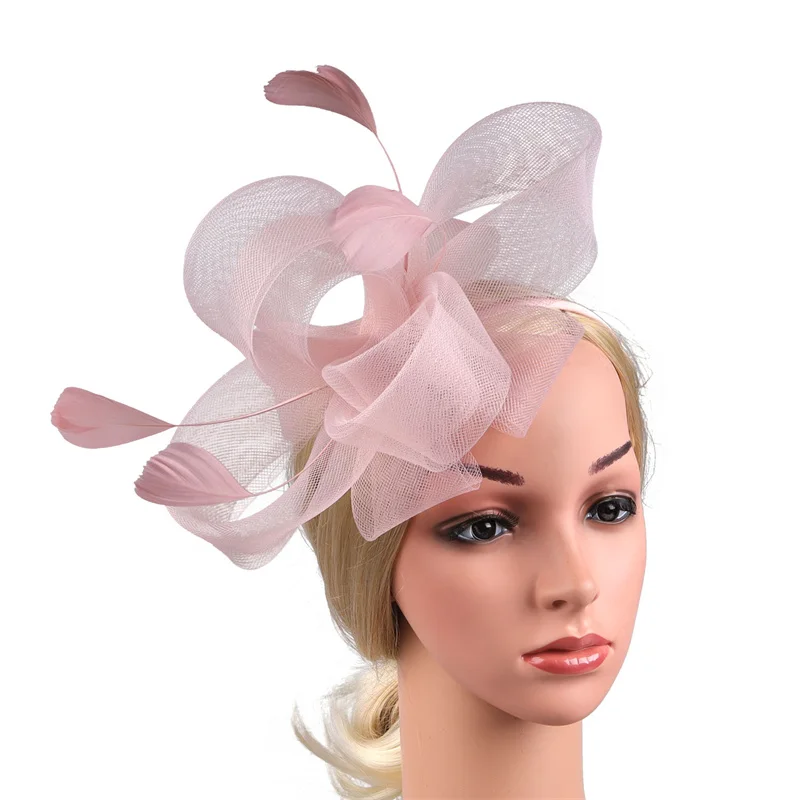 Neuer Braut-Fascinator-Schleifenhut mit Stirnband und Clips, Jockey-Zylinder mit Federn, Hochzeit, Cocktail, Teeparty, Kopfbedeckung für Frauen – Detail 8