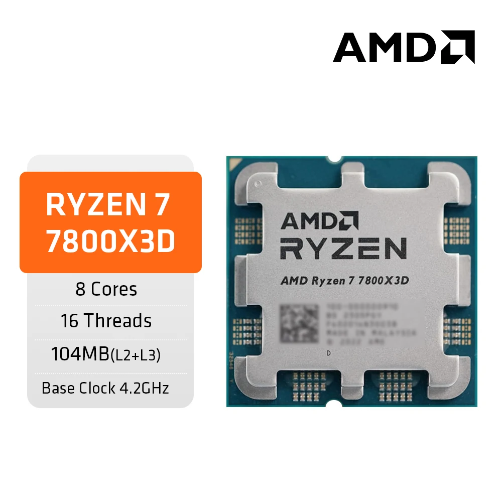 AMD RYZEN 7 7800X3D  Up to 5 GHz L2+L3 Cache 104MB DDR5 Zen 4 Raphael AM5 120W TSMC 5nm FinFET PCIe®5.0 AMD Radeon™Graphics