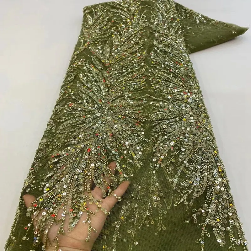 

Gorgeous African Lace With beads Fabric Nigerian Party Luxury Sequins Embroidery French Tulle Lace TS1709