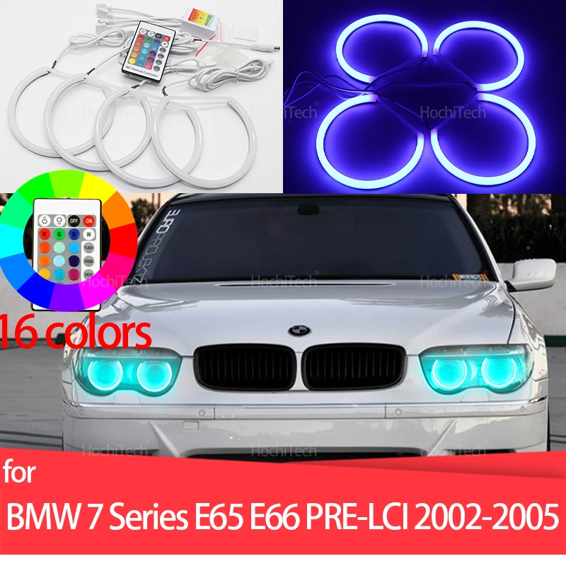 16 Colors RGB Cotton Angel Eyes Kit Ring Remote Control for BMW 7 Series E65 E66 PRE FACELIFT 745i 745Li 760Li 760i 2002-2005