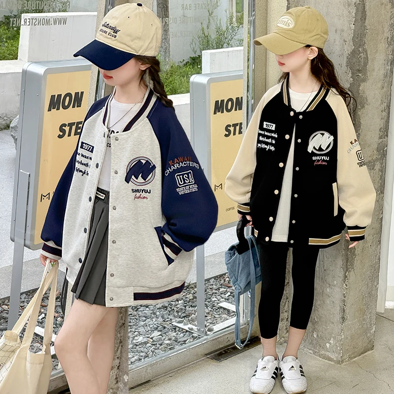 

2025 Spring and Autumn Girls' Children's Clothing High Quality Personality Baseball Clothing Hip Hop