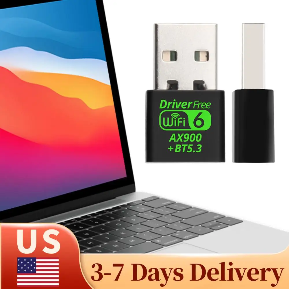 

USB-адаптер WiFi 6, совместимый с Bluetooth 5.3, мини-USB-адаптер WiFi, внешний беспроводной сетевой приемник 900 Мбит/с, двухдиапазонный 2,4/5,8 ГГц