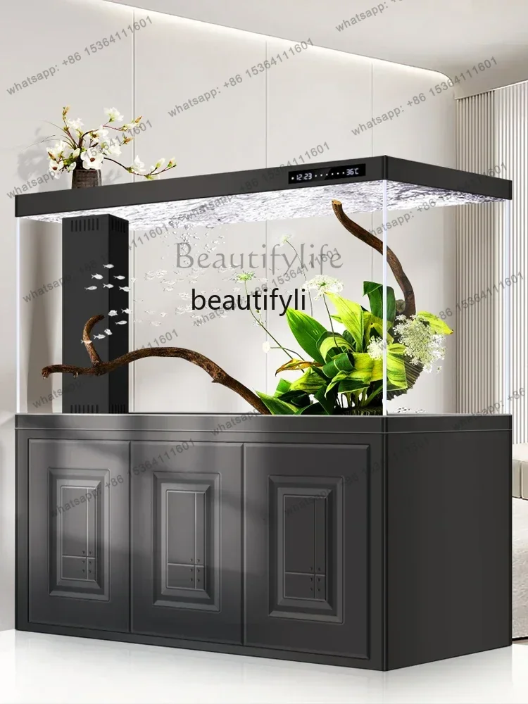 45High-End Super White Glass Fish Tank Light Luxury Living Room Screen Large Bottom Filter Aquarium Dragon Fish Tank