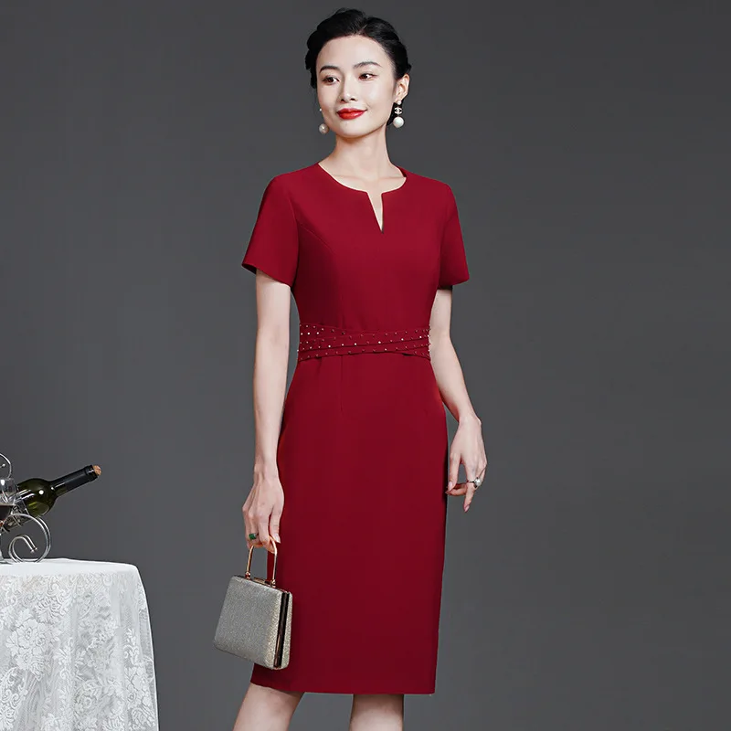 Yourqipao Summer Fashion Simple Young Mother Slim Wine Red Banquet Party Qipao Chinese Style Evening Wedding Dress for Women