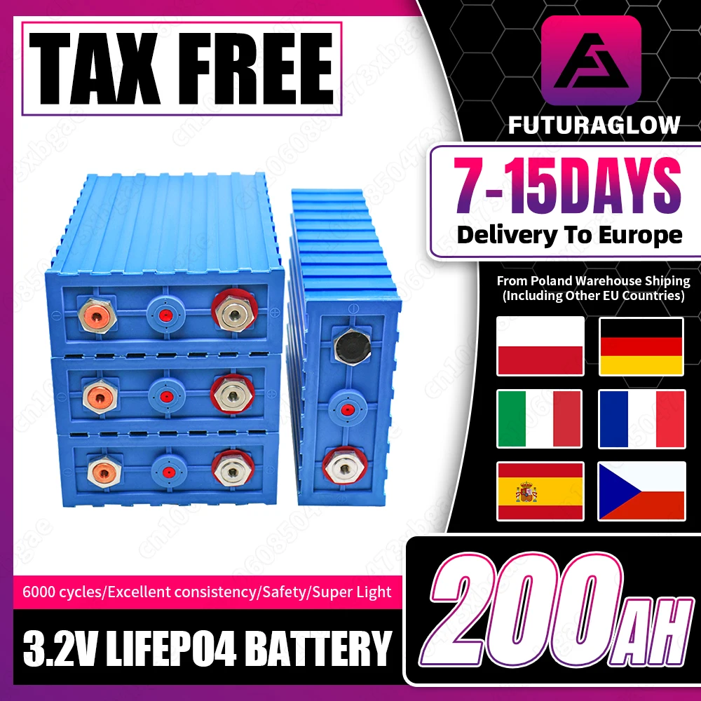 3.2V Lifepo4 200Ah Battery Deep Cycle DIY Rechargeable batteri Pack For EV RV Solar Energy Storage System Golf Cart Camping Cell