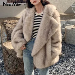 Luxury Brand Fashion Gradient Animal Color Faux Fur Coat Jacket Women 2024 Winter Loose Oversized Long Fluffy Overcoat Outerwear