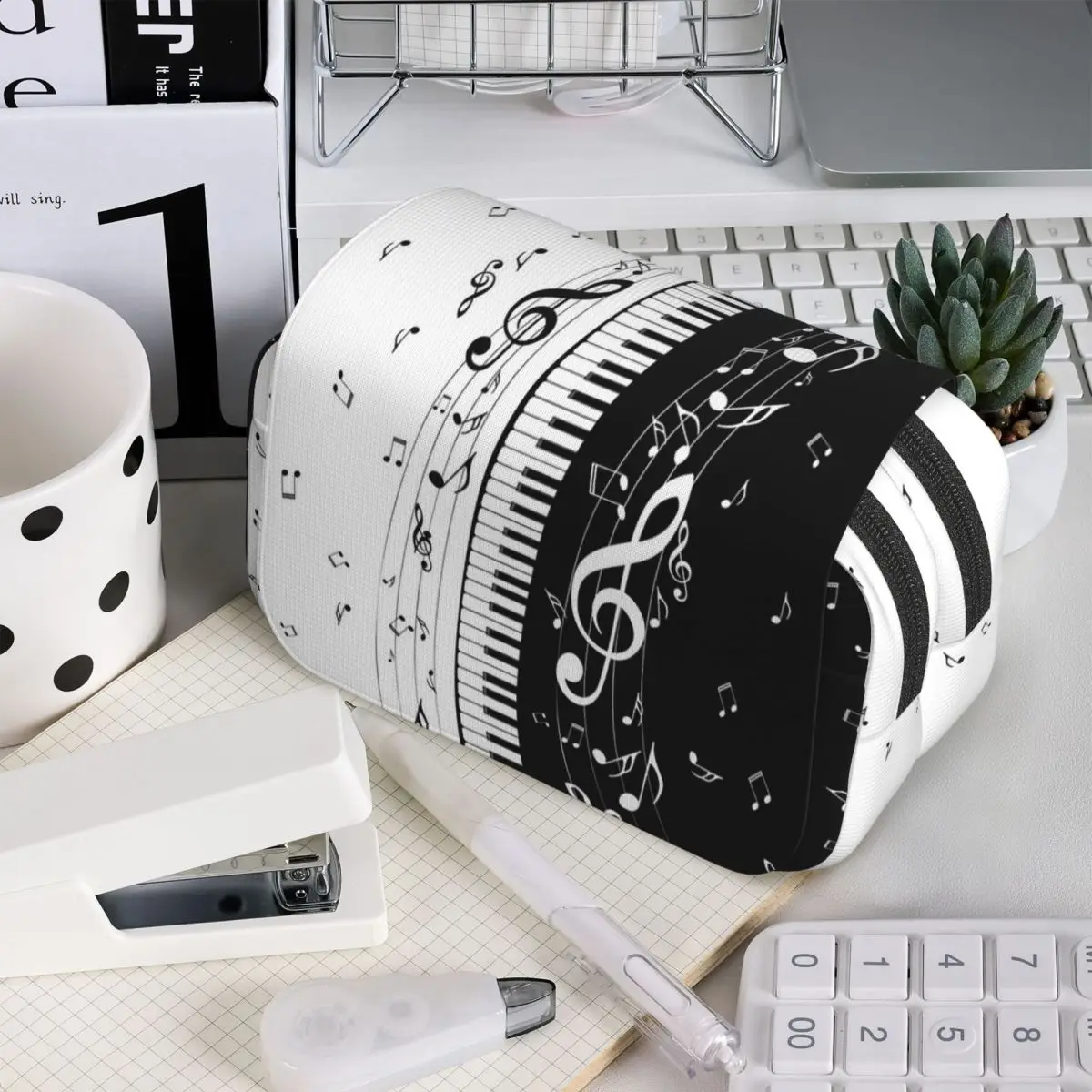 Abstract Piano Keys With Musical Notes Pencil Case for Students School Pen Box Pencil Bag Stationery Supplies Pen Holder Bag