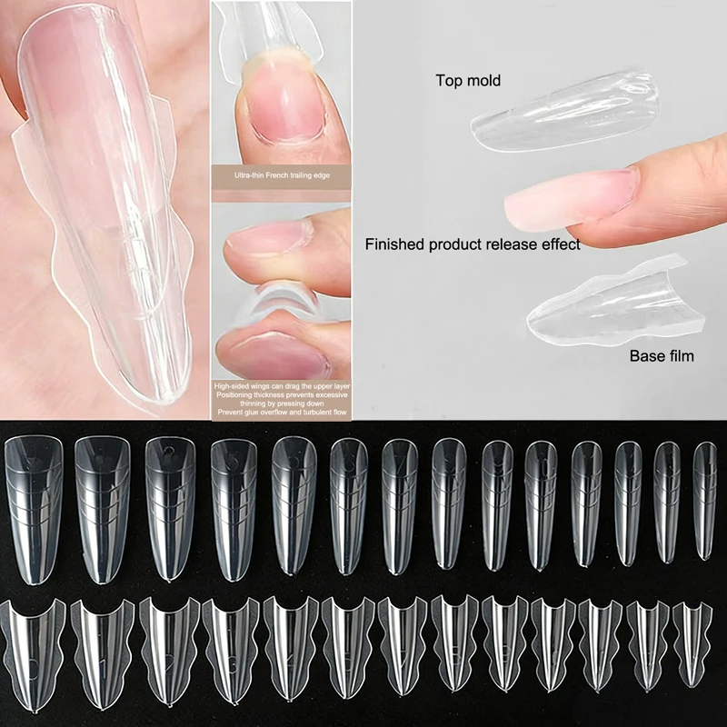 ●60PCS Sandwich Dual Nail Form Coffin Almond Nail Forms 15Size Reusable Top Bottom Forms Nail Art Extension Top Mold Bottom Mold