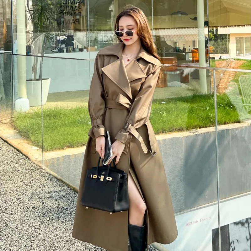 

over the Knee Trench Coat Women's Mid-Length New Leisure Commute Simple Graceful Overcoat