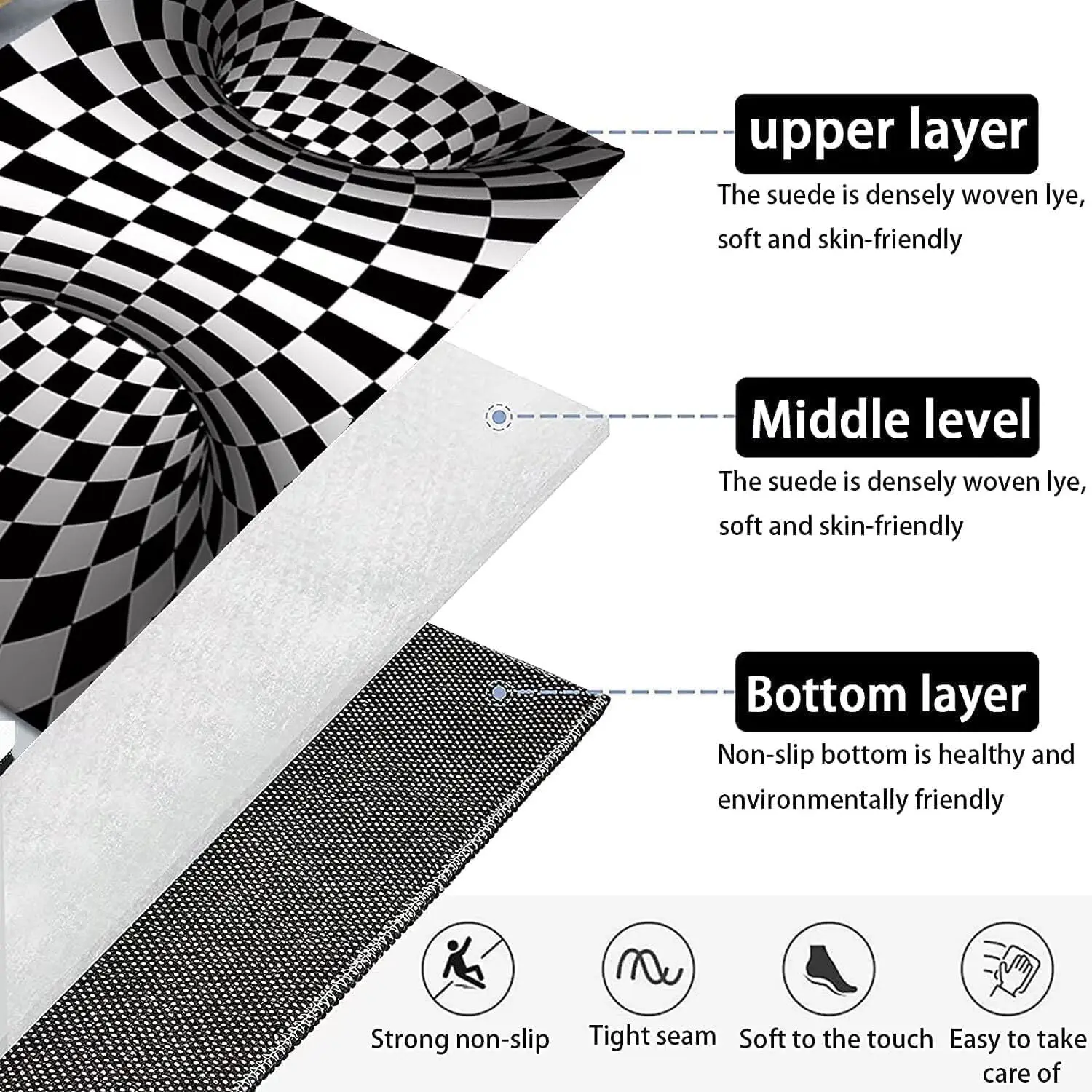 Black White Checkered 3D Thoroughfare View Area Rug Abstract Geometric Printed Bed Room Home Carpet Non-Slip Floor Mat,4'X6'