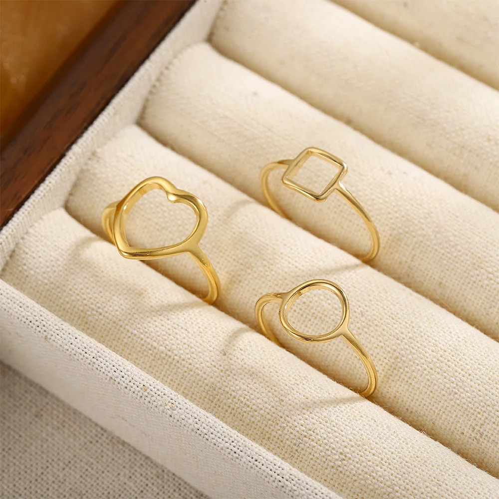 Bijoux de mode en forme de cœur pour femmes, bagues rondes et carrées pour hommes, en acier inoxydable, rétro, réglables, de luxe, imperméables, pour filles