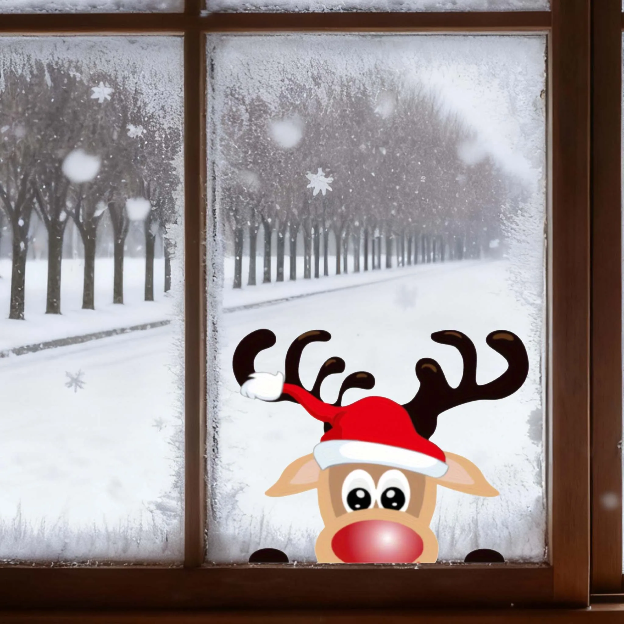 1PC adesivi autoadesivi in vetro per finestra con renna natalizia per frigorifero da parete per auto, decorazione domestica impermeabile per cartoni animati