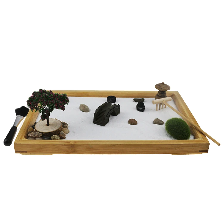 Mini Bamboo Zen Sand Garden Kit DIY Desktop Japanese Zen Garden Home Office Meditation Decor Wholesale Souvenir Gift