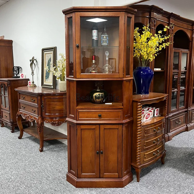 

yj32 American Style Solid Wood Corner Cabinet Living Room Simple Modern Triangle Storage Cabinet