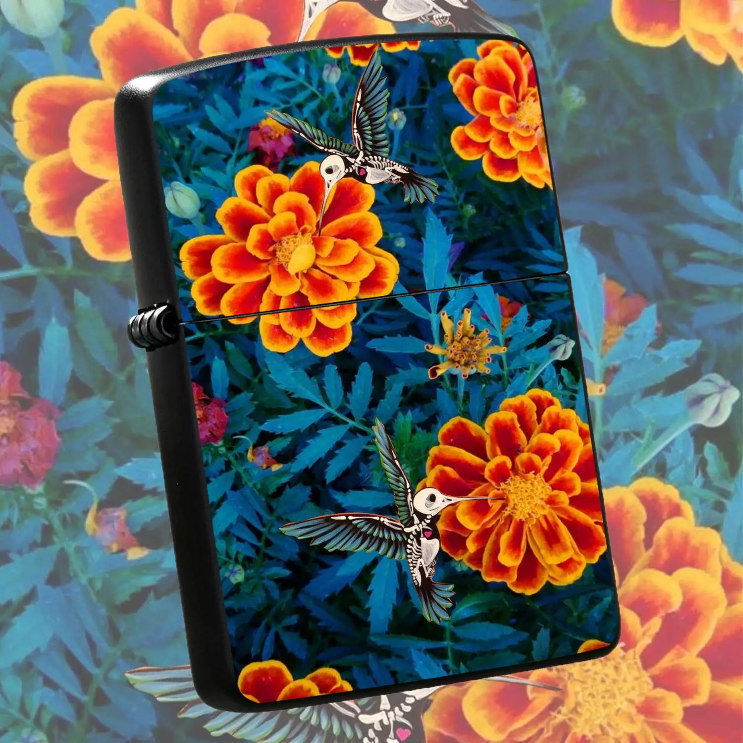 Creative Skeleton Hummingbird Marigold Pattern Lighter, Stylish Artistic All-Match Portable Ignition Accessory, Delicate Practical Decorative Ignition Tool Suitable For Daily Outdoor Multi-Scenarios, Unique Interesting A Humorous And Intere