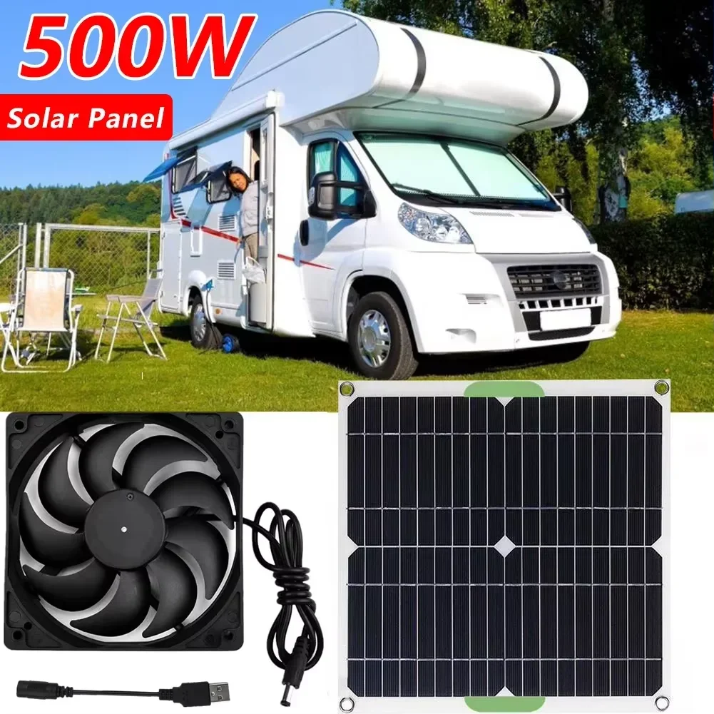 500W 8 Inch Solar Exhaust Fan 12V Automatic - High Efficiency Ventilation Fan for Poultry Farm Dog House Shed Greenhouse