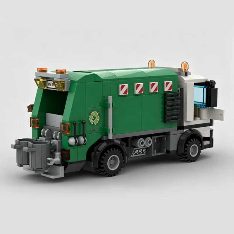 

Green Garbage Compactor Truck Model MOC Building Bricks City Car Modular Technology Assemble Toys Suit Children Holiday Gifts