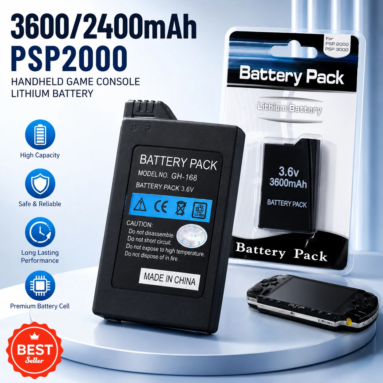 3600/2400mAh PSP2000 Handheld Game Console Backup Lithium Battery Pack for PS Lite PSP-2PSP-3004 Batteries