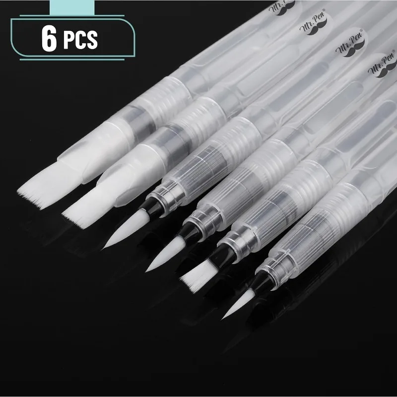 6pcs Watercolor Brush Pens Set Refillable Water Color Pens Nylon Tip Fill with Water To Blend, or Add Your Favorite Ink or Dye