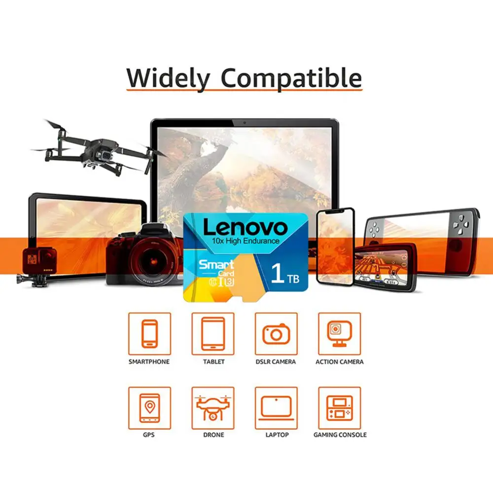 Lenovo-Micro carte mémoire pour appareil photo et PC, carte Flash TF Ultra haute vitesse, SD, classe 10, U3, 4K, 1 To, Mini, 128 Go, 512 Go, 256 Go, 2 To