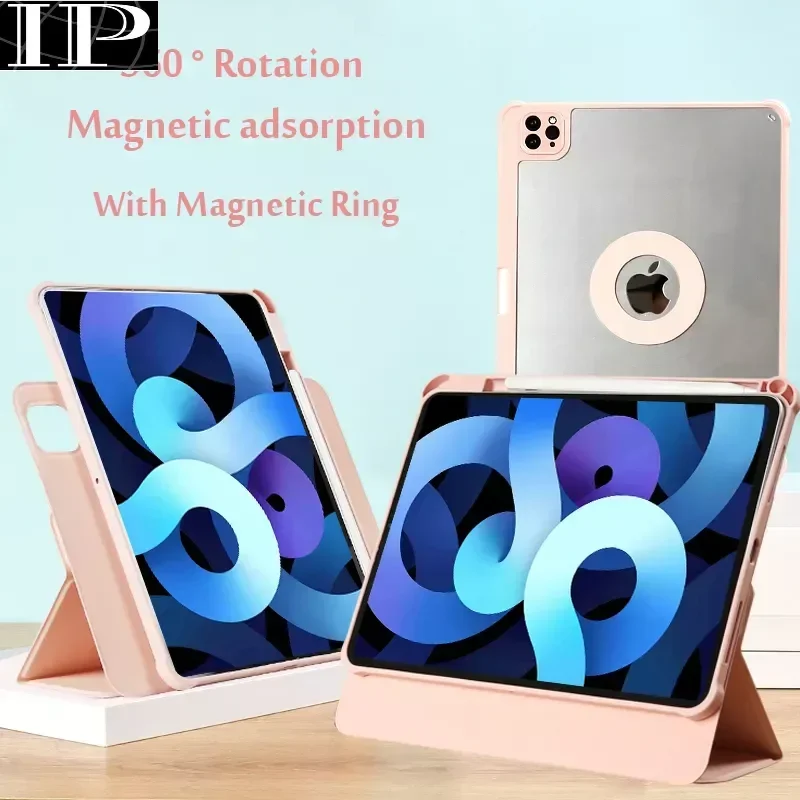 

Case For iPad Pro 11 12.9 2021 Air 4 5 2022 10th 10.9'' 360° Rotation With Magnetic Ring Cover For iPad Mini 6 10.2 7th 8th 9th