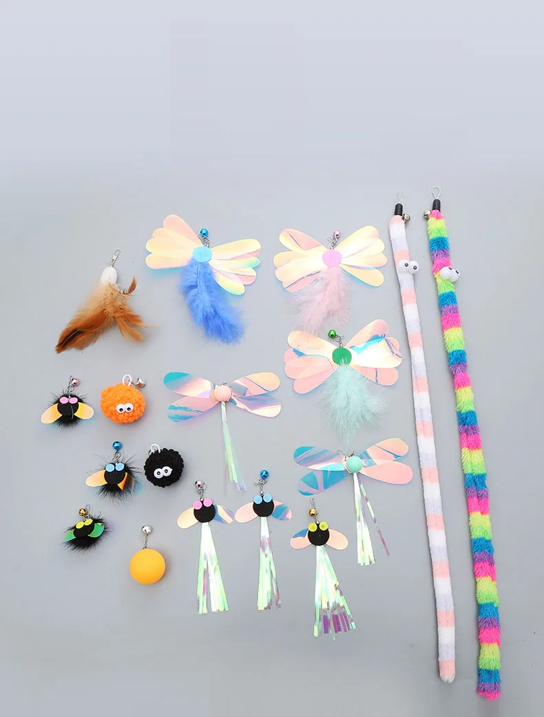 3X 5X Cat Toy DIY Replace Cat Teaser Stick Replacement Pet Toy Accessories Dragonfly, Butterfly, Caterpillar, Ball Replace Head