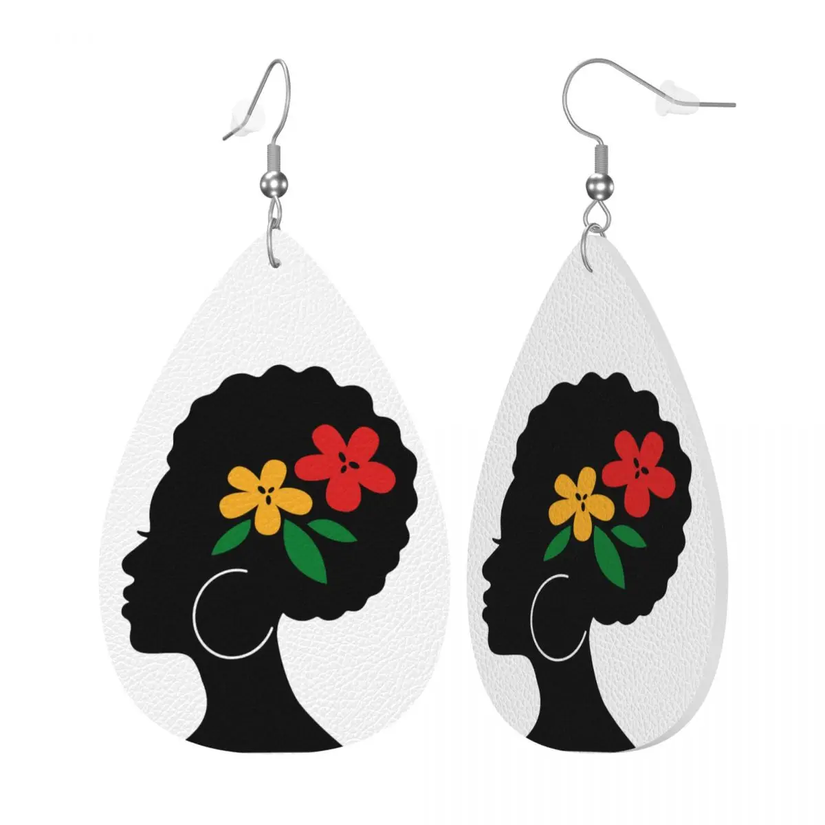 Custom Drop Dangle Earrings Abstract African Woman Leather Teardrop Earrings PVC Leather for Gifts Dainty Jewelry
