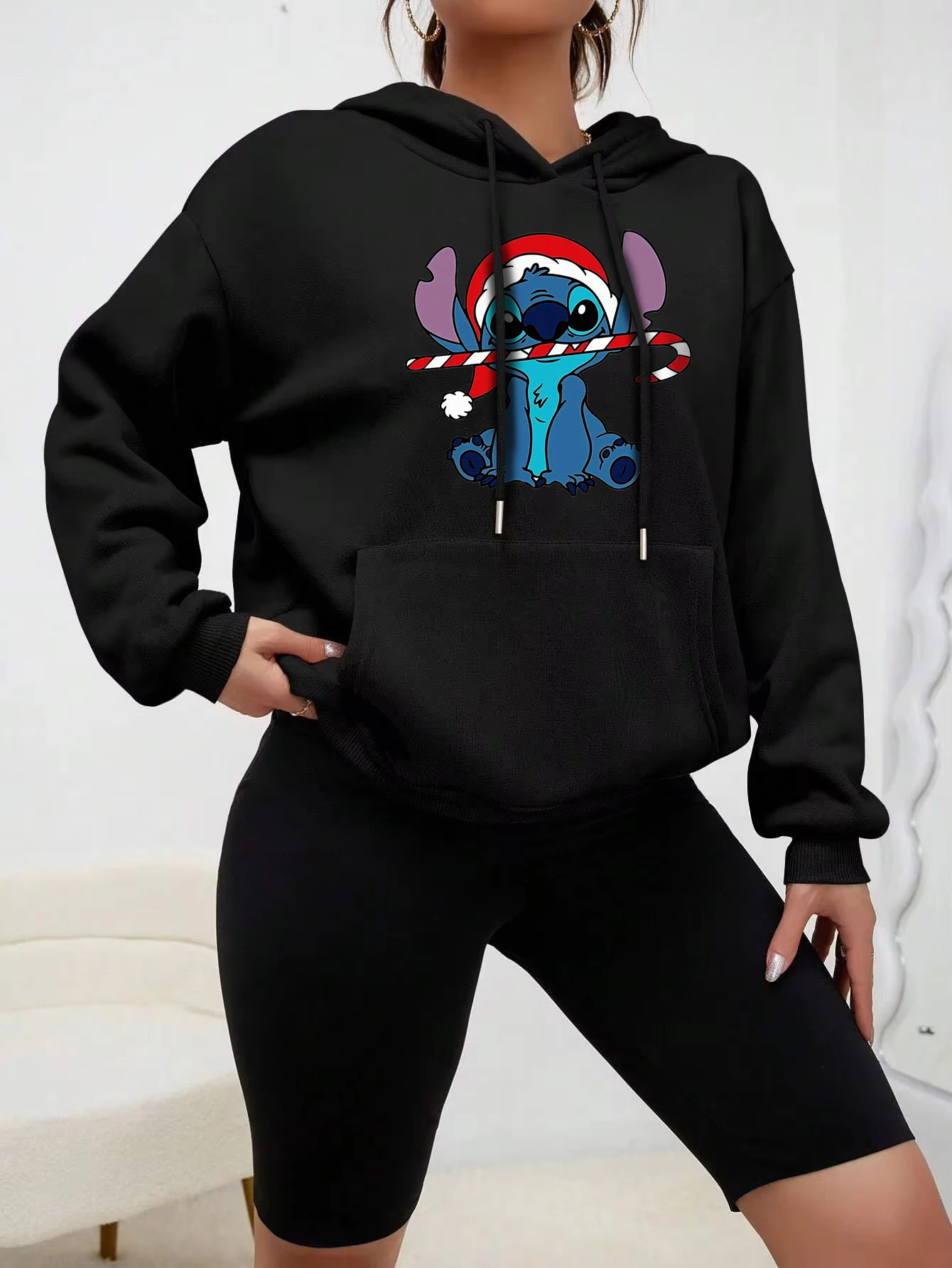 Woman y2k clothes cute Hoodie Fashion Stitch Angel Monster Letter Cartoon Sweatshirt Pullover Cute New outdoor sweatshirt 2024