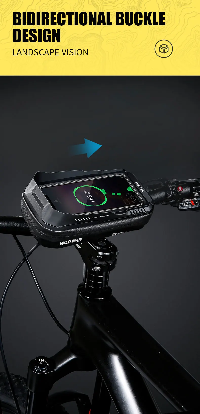 WILD MAN XT3 Bicycle Phone Bag Quick Release Handlebar Stem Mount TPU Touchscreen Window Hard Shell Zipper Storage Cycling Pouch